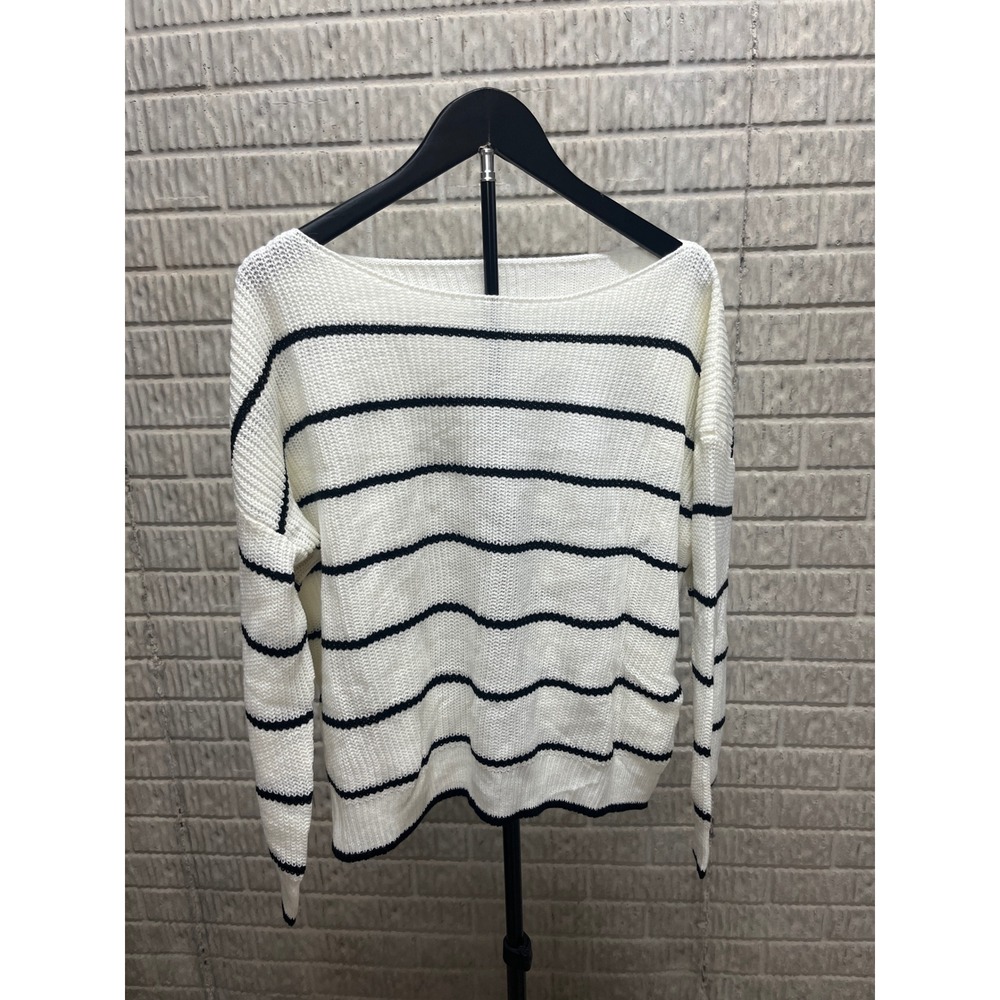 Cupshe White Navy Striped Boat Neck Knit Sweater CAA06A2J002CA Womens Medium NEW